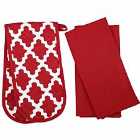 Penguin Home® - 3 Piece Oven Glove & Tea Towel Set - Diamond Red