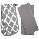 Penguin Home® - 3 Piece Oven Glove & Tea Towel Set - Diamond Grey