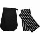 Penguin Home® - 3 Piece Oven Glove & Tea Towel Set - Black