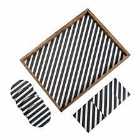 Penguin Home® Set Of Serving Tray And Matching Coasters - Grey & White Striped Design