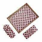 Penguin Home® Set Of Serving Tray And Matching Coasters - Pink And White Diamond Design