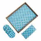 Penguin Home® Set Of Serving Tray And Matching Coasters - Aqua Blue With White Checked Design
