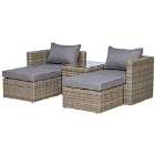 Outsunny 5 Pcs Rattan Garden Furniture Set Single Sofa Stool