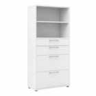 Prima Bookcase 1 Shelf With 2 Drawers And 2 File Drawers In White
