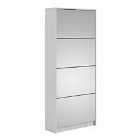 Shoes Hallway Storage Cabinet With 4 Mirror Tilting Doors And 2 Layers White