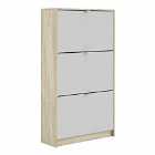 Shoes Hallway Storage Cabinet With 3 Tilting Doors And 2 Layers Oak Effect Structure White