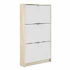 Shoes Hallway Storage Cabinet With 3 Tilting Doors And 1 Layer Oak Effect Structure White