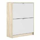 Shoes Hallway Storage Cabinet With 2 Tilting Doors And 2 Layers Oak Effect Structure White