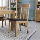 Cannes Pair Of Light Oak Slatted Chairs - Brown Bonded Leather