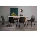 Tuska Scandi Oak 6-8 Seater Dining Table & 6 Mondrian Dark Grey Faux Leather Chairs With Black Legs