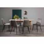 Tuska Scandi Oak 6-8 Seater Dining Table & 6 Mondrian Grey Velvet Fabric Chairs With Black Legs