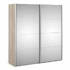 Verona Sliding Wardrobe 180Cm In Oak Effect With Mirror Doors With 5 Shelves