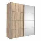 Verona Sliding Wardrobe 180Cm In Oak Effect With Oak Effect And Mirror Doors With 5 Shelves