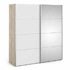 Verona Sliding Wardrobe 180Cm In Oak Effect With White And Mirror Doors With 5 Shelves