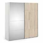 Verona Sliding Wardrobe 180Cm In White With Oak Effect And Mirror Doors With 5 Shelves