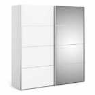 Verona Sliding Wardrobe 180Cm In White With White And Mirror Doors With 5 Shelves