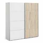 Verona Sliding Wardrobe 180Cm In White With White And Oak Effect Doors With 5 Shelves