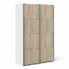 Verona Sliding Wardrobe 120Cm In White With Oak Effect Doors With 2 Shelves