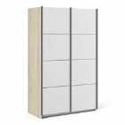 Verona Sliding Wardrobe 120Cm In Oak Effect With White Doors With 5 Shelves