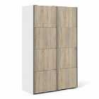Verona Sliding Wardrobe 120Cm In White With Oak Effect Doors With 5 Shelves