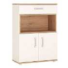 4Kids 2 Door 1 Drawer Cupboard With Open Shelf In Light Oak And White High Gloss (Lilac Handles)