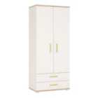 4Kids 2 Door 2 Drawer Wardrobe In Light Oak And White High Gloss (Lemon Handles)