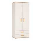 4Kids 2 Door 2 Drawer Wardrobe In Light Oak And White High Gloss (Orange Handles)