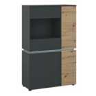 Luci 4 Door Low Display Cabinet (including Led Lighting) In Platinum And Oak Effect