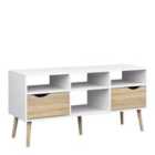 Oslo TV Unit Wide 2 Drawers 4 Shelves In White And Oak Effect