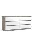 Naia Wide Chest Of 6 Drawers (3+3) In Concrete And White High Gloss