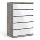 Naia Chest Of 5 Drawers In Concrete And White High Gloss