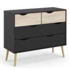 Oslo Chest Of 4 Drawers (2+2) In Black And Oak Effect