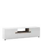 Chelsea Wide TV Unit With Opening In White With Oak Effect Trim