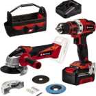 Einhell Power X-Change TE-TK 18/2 Li Kit Cordless Angle Grinder and Drill Driver Kit with 4Ah Battery