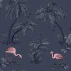 Holden Decor Flamingo Lake Midnight Blue and Pink Wallpaper