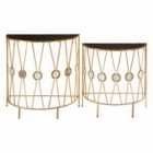 Interiors By Ph Console Tables Black Glass / Gold Metal Set Of 2 / Half Moon