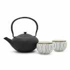 Bredemeijer Teapot Shanxi Design In Black 1.0L With 2 Porcelain Mugs Gift Set