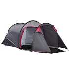 Outsunny 4 Person Camping Tent with 2 Rooms - Grey/Red