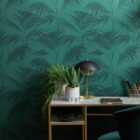 Flock Tropical Leaves Emerald Wallpaper