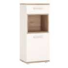 4Kids 1 Door 1 Drawer Narrow Cabinet In Light Oak And White High Gloss (Opalino Handles)