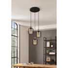Eglo Chisle Black And Amber Metal And Glass 3 Light Ceiling Pendant