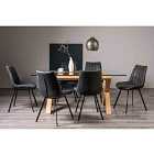 Cannes Clear Glass 6 Seater Dining Table & 6 Fontana Dark Grey Suede Fabric Chairs