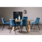 Cannes Clear Glass 6 Seater Dining Table & 6 Fontana Blue Velvet Fabric Chairs