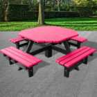 NBB Junior 200cm Octagonal Recycled Plastic Picnic Table - Cranberry Red