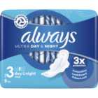 Always Ultra Day and Night Sanitary Towels with Wings Size 3 x 9 Pads