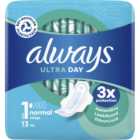 Always Ultra Day Sanitary Towels with Wings Size 1 Normal 13 Pack