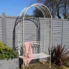 Charles Bentley 3.3 x 1.5ft White Wrought Iron Arch with Bench