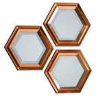 Crossland Grove Penshurst Set Of 3 Hexagonal Mirrors Copper - 405 X 355Mm