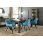 Cannes Dark Oak 8-10 Seater Dining Table & 6 Dali Petrol Blue Velvet Fabric Chairs With Black Legs