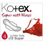 Kotex Ultra Thin Pads Super with Wings 12 per pack
